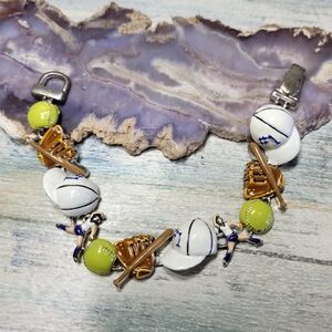 Softball Charm Bracelet with White and Yellow Accents